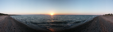 panoramic image of Mentor Headlands beach, Grand River, Ohio, taken June, 2005